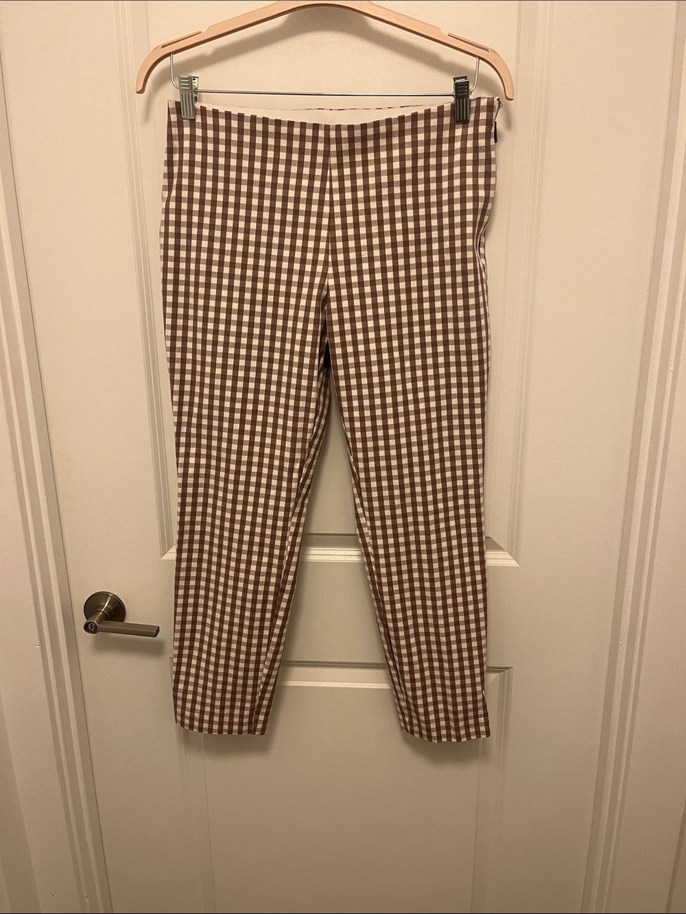 Brown Gingham Women’s Pants - Tailored Straight Fit